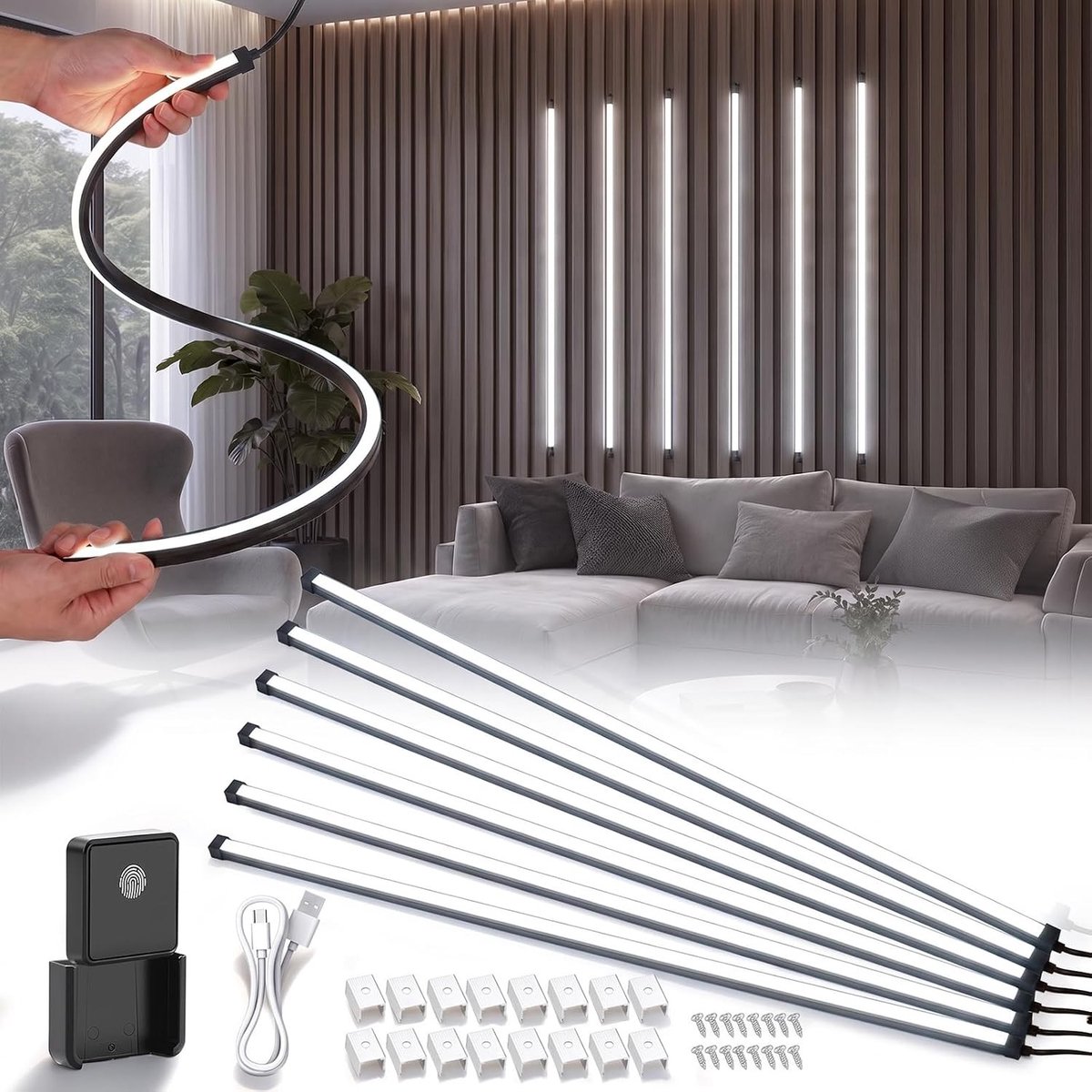 Verlichting voor Akoestische Panelen - Zwart - 90 cm - Dimbare Ledstrips met Touch-Sensor - Voor Binnenverlichting