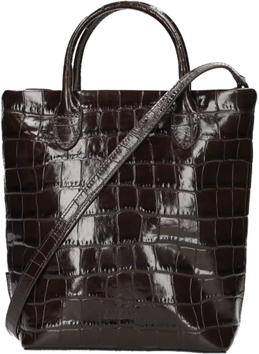 Fred De La Bretoniere - VICKY HANDBAG Croco Print Leather Dark Brown - Maat One Size