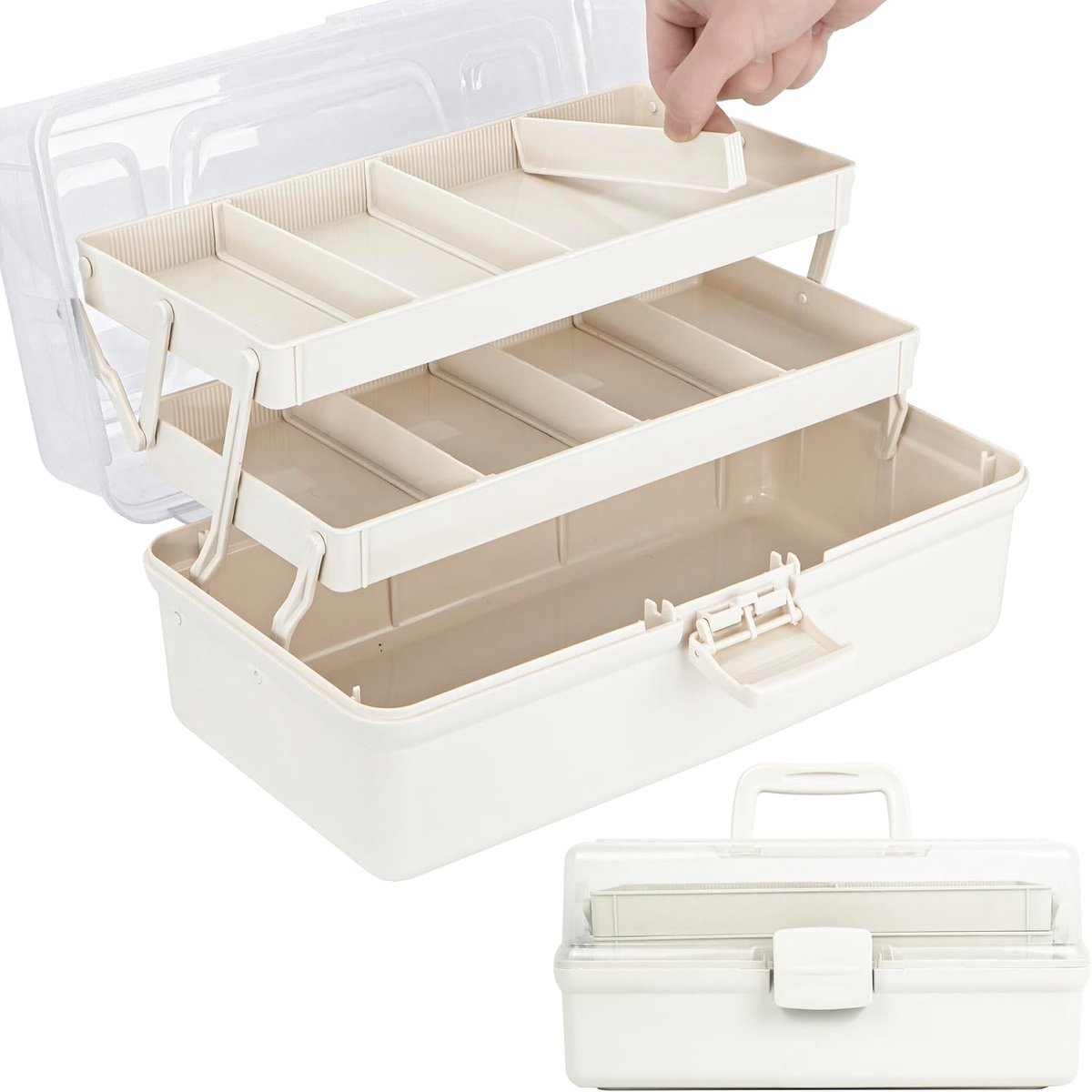 32 cm 3-laags multifunctionele opbergdoos, sorteerkist, organizer voor knutselen, naaien en gereedschap met 2 planken (wit)
