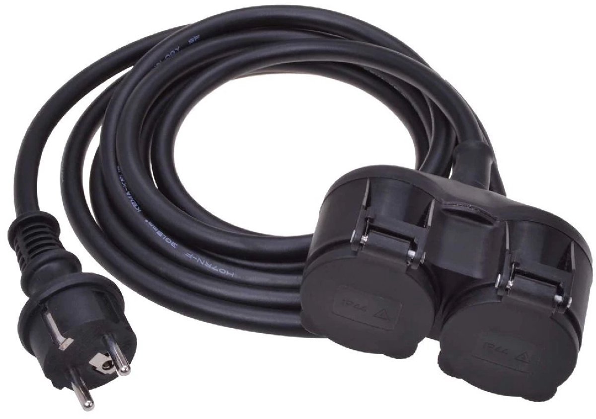 3 m Buiten Verlengkabel met 2 Schuko Stopcontacten – IP44 Spatwaterdicht – H07RN-F 3G1,5 mm² – 250V/16A