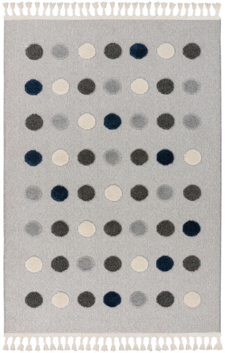 Padiro kindervloerkleed 160 x 230 cm - grijs - grafisch gestipt patroon - van polypropyleen frisee