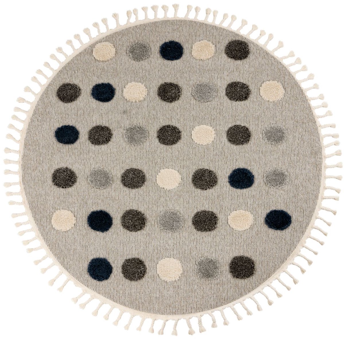 Padiro rond kindervloerkleed Ø 133 cm - grijs - grafisch gestipt patroon - van polypropyleen frisee