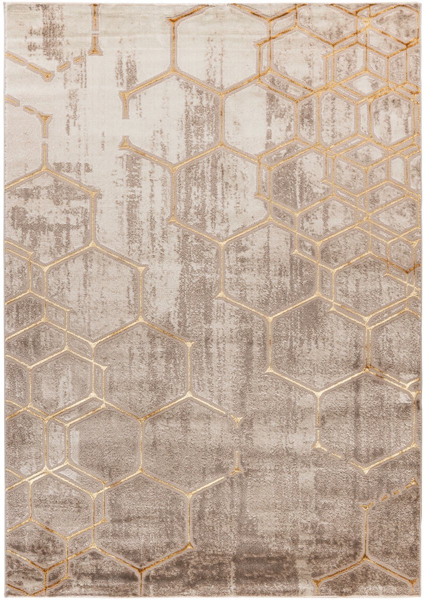 Padiro laagpolig vloerkleed 200 x 290 cm - beige - modern abstract design - geschikt voor vloerverwarming - van polypropyleen en polyester