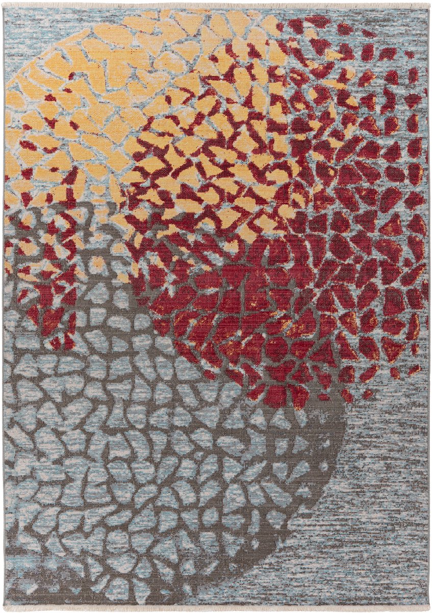 Padiro laagpolig vloerkleed 120 x 170 cm - meerkleurig / rood - modern abstract design - geschikt voor vloerverwarming - van polypropyleen
