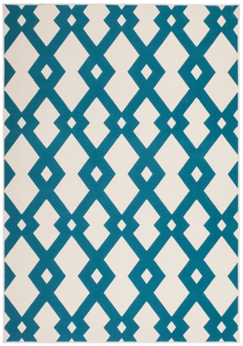 Padiro laagpolig vloerkleed 160 x 230 cm - crème / off-white / turkoois - modern geometrisch patroon - geschikt voor vloerverwarming - van polypropyleen