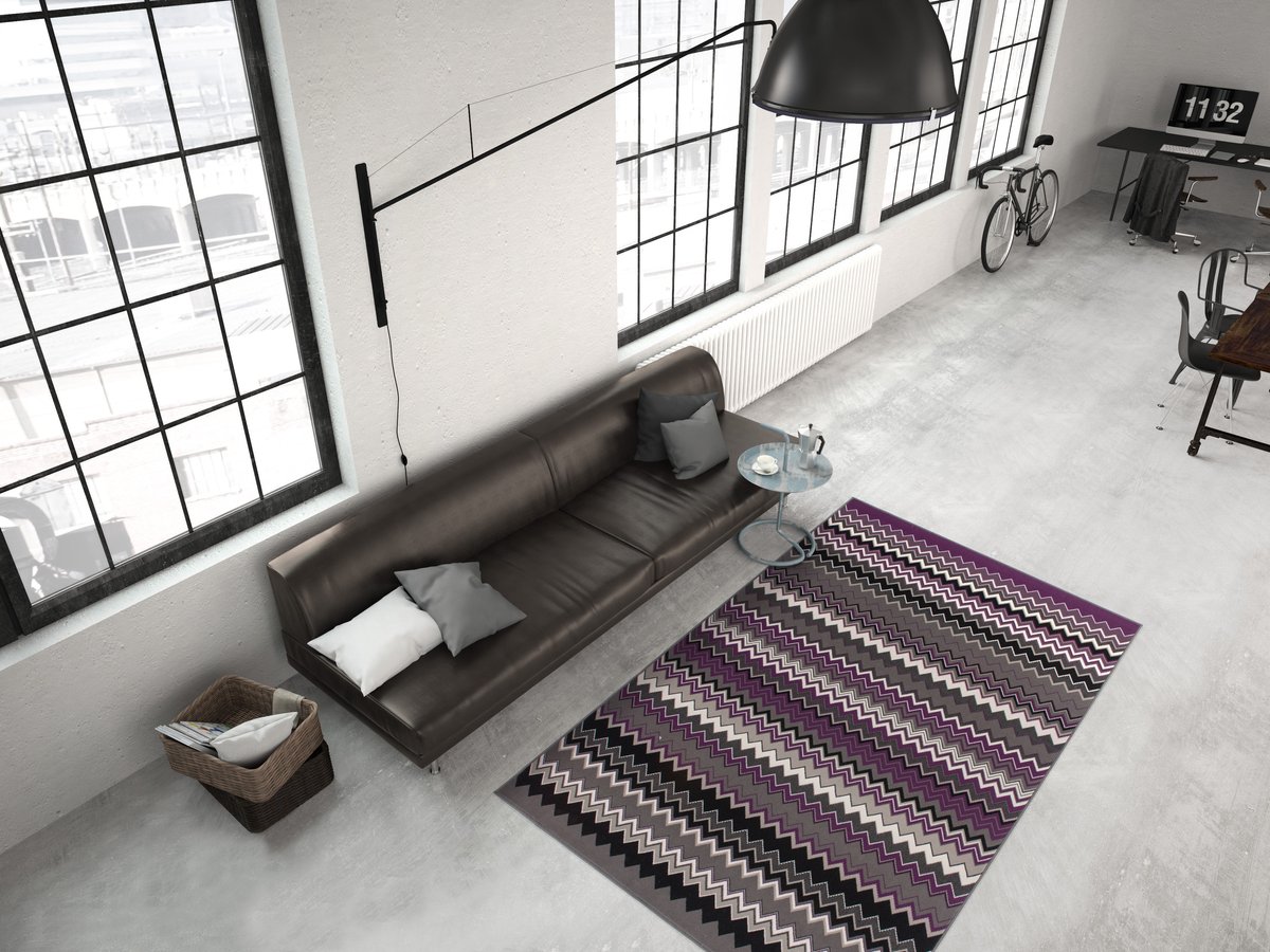 Padiro laagpolig vloerkleed 160 x 230 cm - paars - modern streeppatroon - geschikt voor vloerverwarming - van polypropyleen