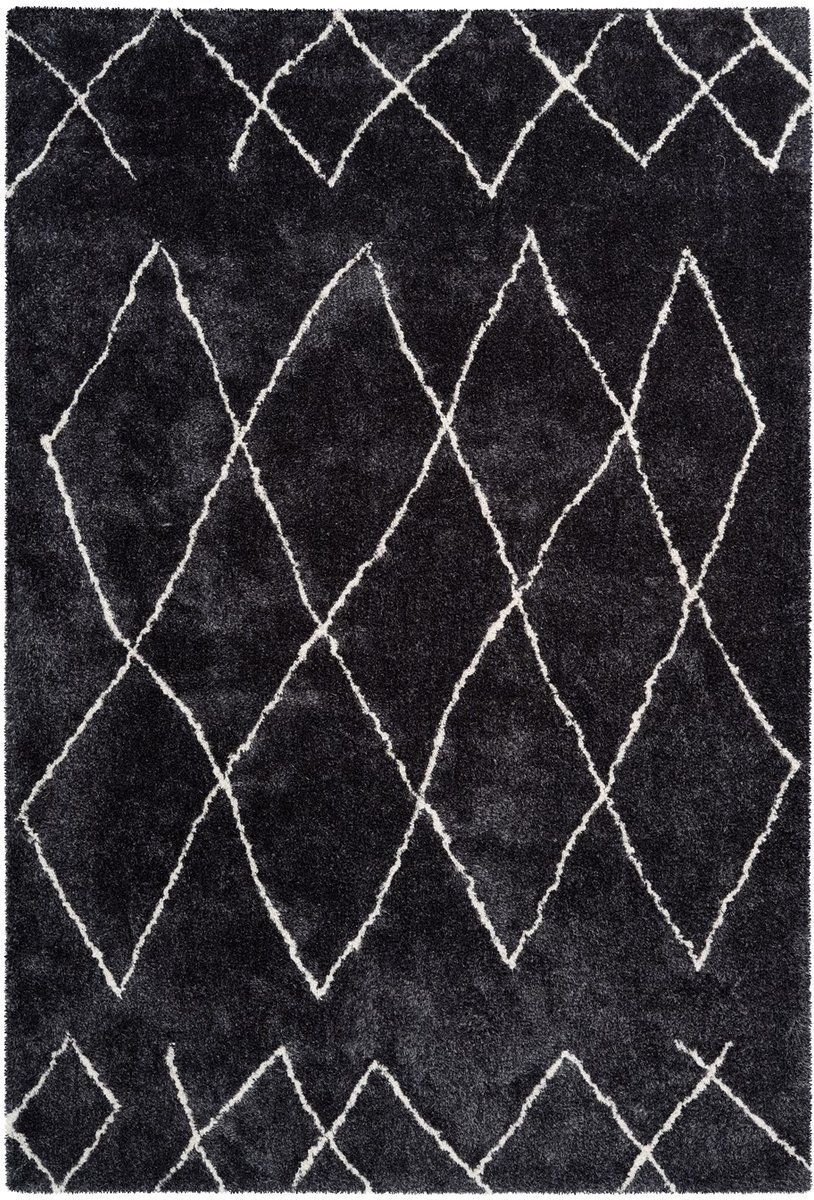 Padiro hoogpolig vloerkleed 120 x 170 cm - antraciet - modern geometrisch patroon - geschikt voor vloerverwarming - van polyester
