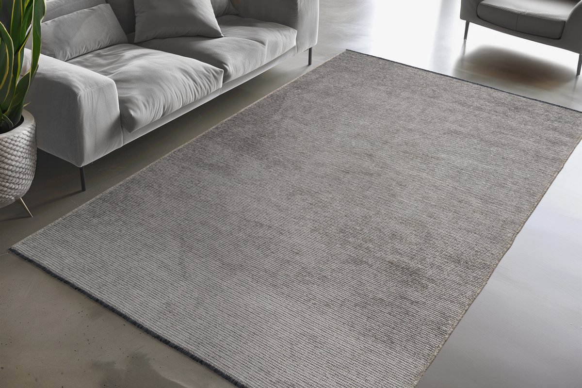Padiro laagpolig vloerkleed met zachte uitstraling 200 x 290 cm - lichtgrijs - modern effen ontwerp - voor binnen en buiten - van polyester en katoen
