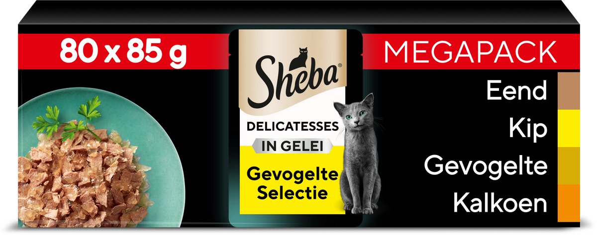 Sheba Kattenvoer - Délicatesses - Gevogelte in Gelei - 80x85g Mega-Pack