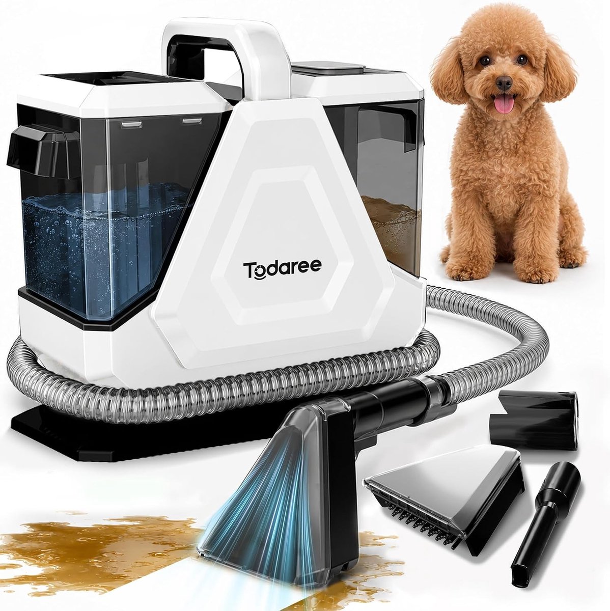 Tapijtreinigermachine - Wit - Handapparaat - Natte en Droge Bekledingreiniger met Dubbele Tank - Voor Huis en Auto