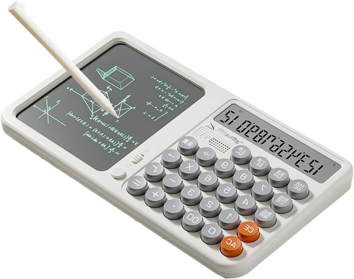 Rekenmachine met Notitieblok - Tafelrekenmachine Schrijfbord - Productief Werken - Multifunctioneel Touchscreen - 27 x 18 x 4 cm - Wit