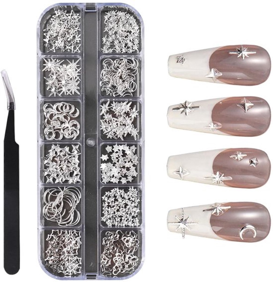 Zilveren Nagelbedels Ster en Maan voor Nail Art Decoratie