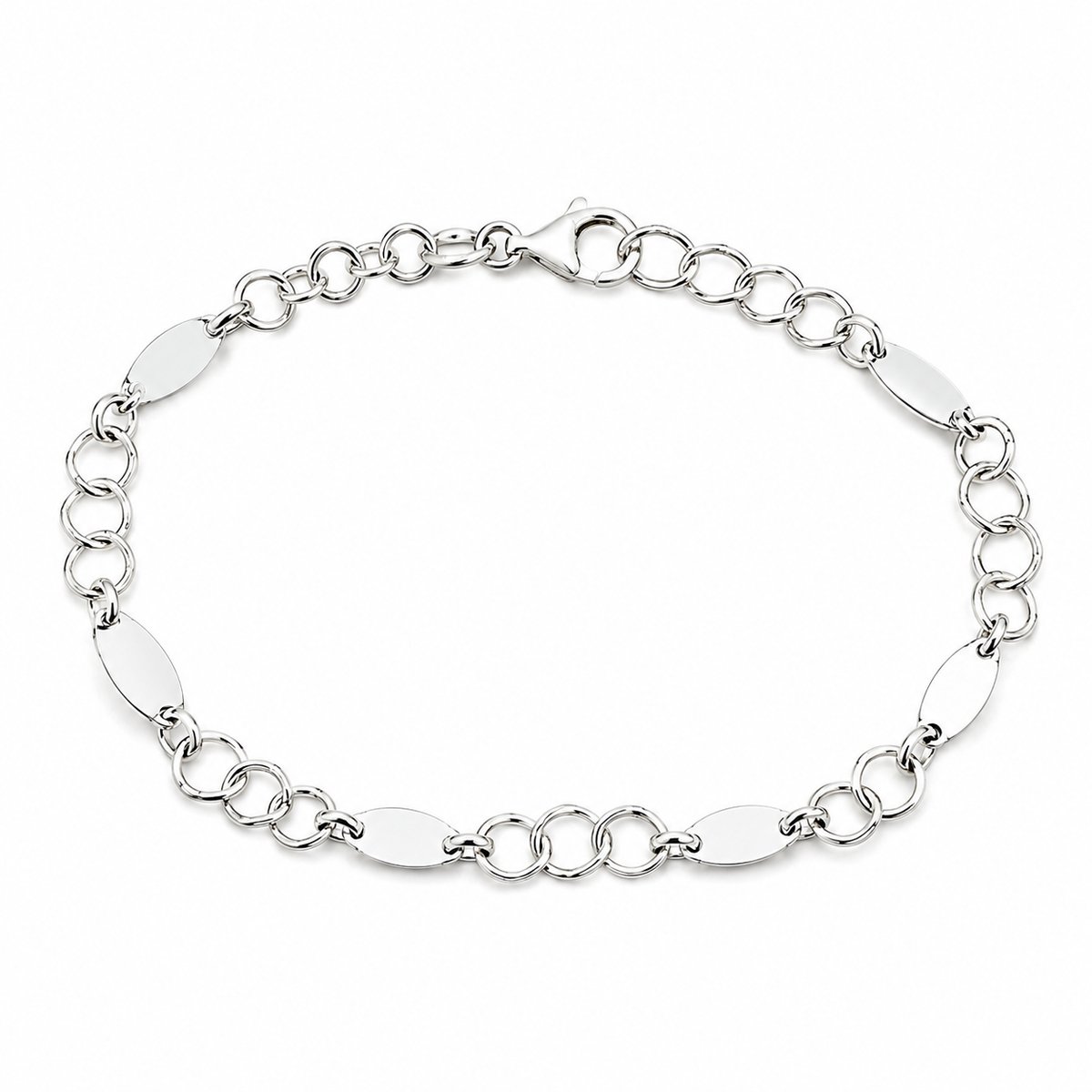 925 Sterling Zilveren Damesarmband 19 cm – Verstelbaar Korter te Dragen – Ovale Plaatjes en Ronde Schakels – Zilveren Armband