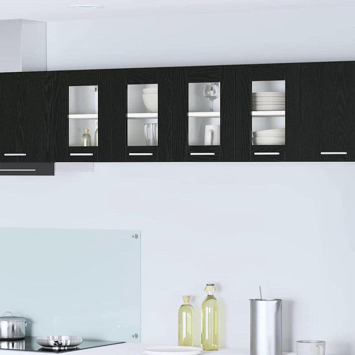 Hangkast met deur - Keukenkast wandkast - Keuken organiseren - Zwart eiken look - 60x31x40 cm - Zwart