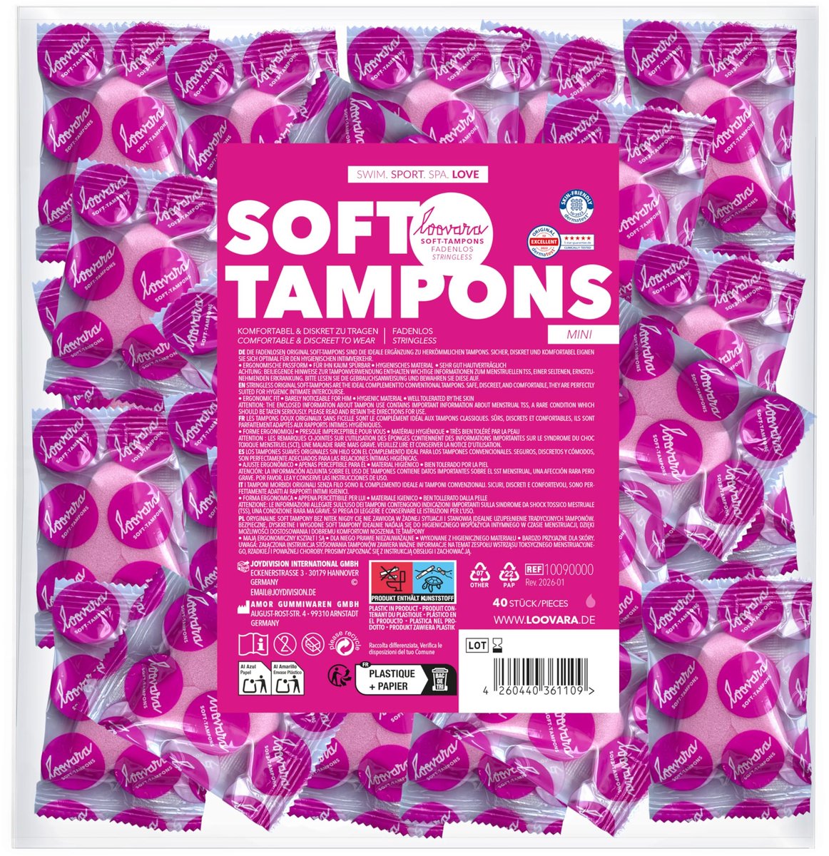 LOOVARA Soft Tampons MINI – 40 stuks in handige verpakking – Ultra-zachte tampons zonder koord voor discrete vrijheid tijdens sport, zwemmen, sauna & intimiteit – Compacte maat