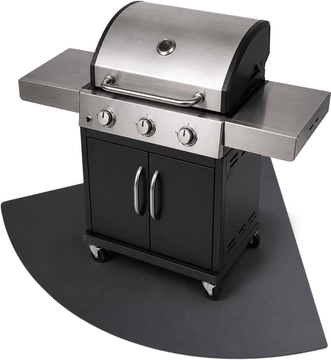 Wallfluent - Zwart staal Barbecue onderlegger terras - Kwartboog Zwarte stalen barbecue mat - 100x100 cm - BBQ grondplaat - Beschermplaat voor onder de BBQ