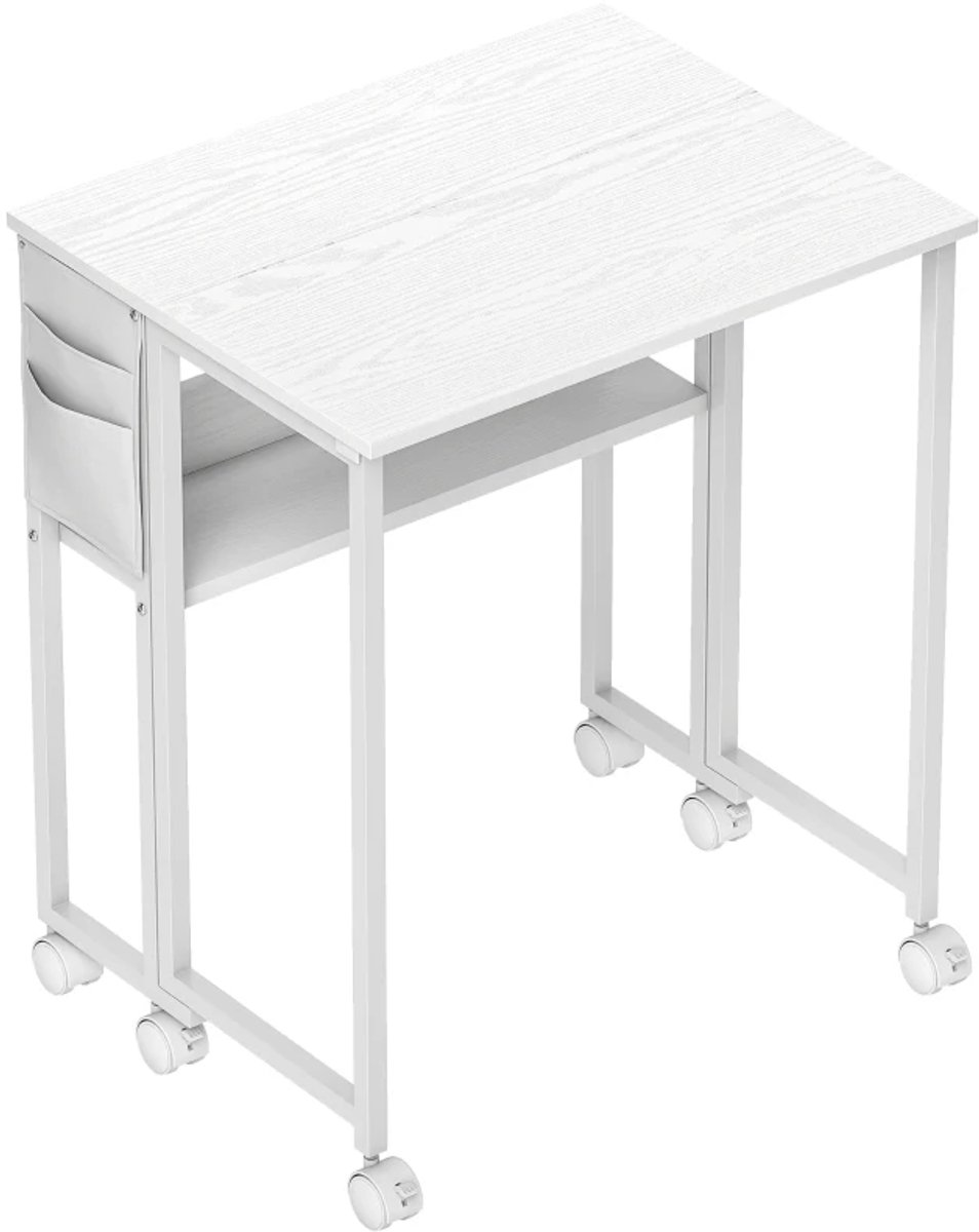 Opklapbaar Bureau met Wielen- om te Vormen tot Bijzettafel - Open Schap - Computerbureau - Werktafel - Laptoptafel - Computer Tafel - Bureautafel - Desk - Game Bureau - Wit