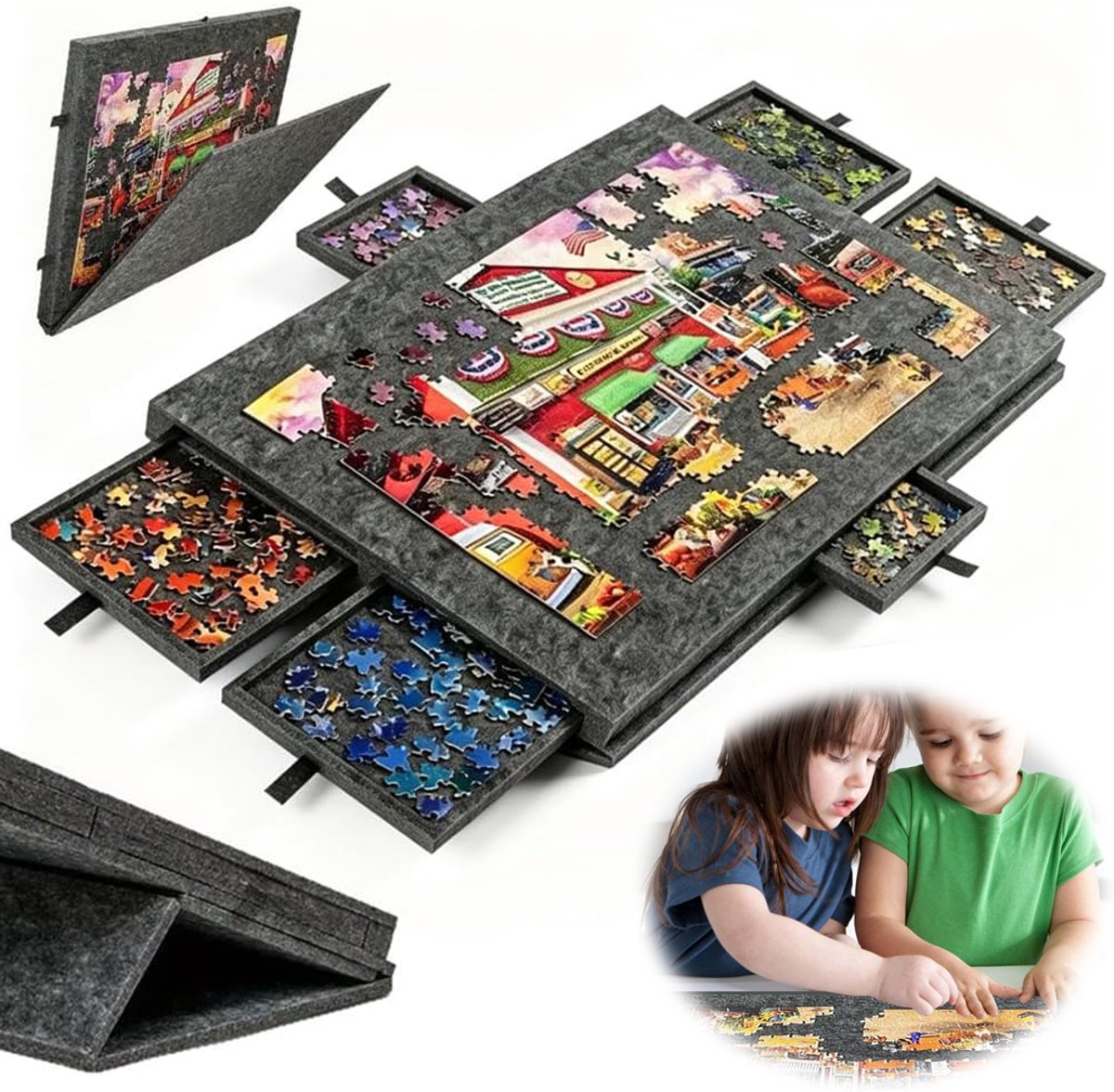 Draagbare Puzzeltafel - Viltpuzzelplateau - Legpuzzelbord - Opklapbare Kantelpuzzeltafel - 2-In-1 Puzzelstandaard Met Hoes