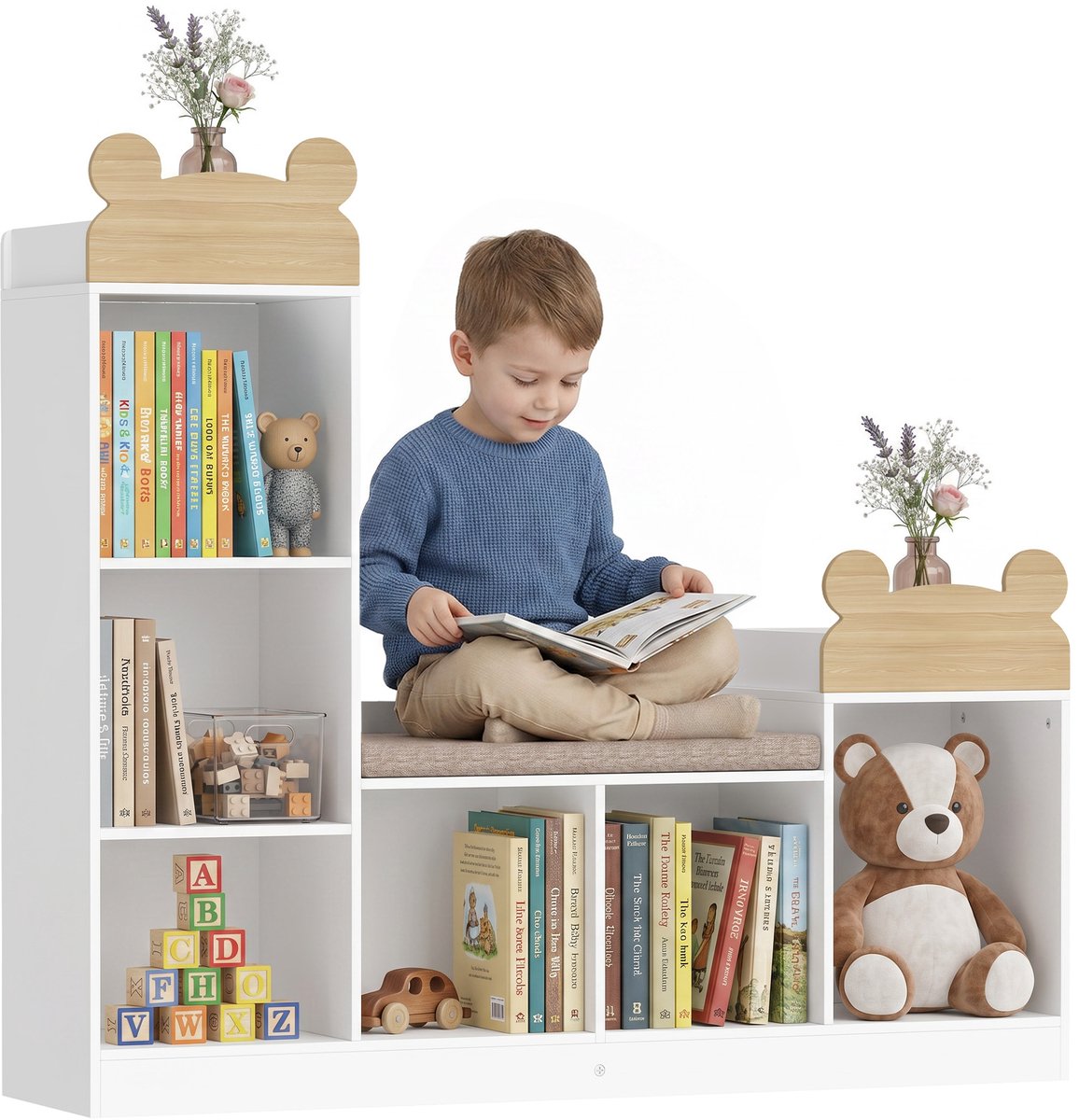 AIYAPLAY Kinderboekenkast - MDF, Oxford-stof - 121 x 30 x 106 cm - Wit