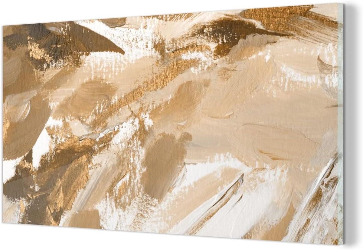 Glasschilderij Abstract - Acrylglas Print Wanddecoratie - Woonkamer Decoreren - Extreem Scherpe Afdruk - 160x80 cm - Goud Bruin