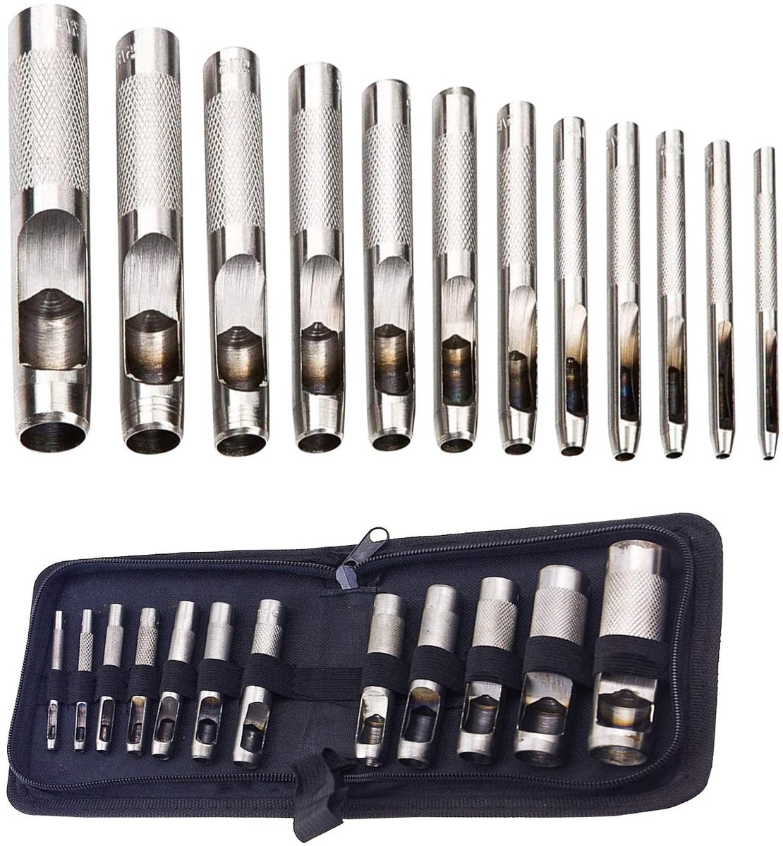 Holle Perforator Set - Metaal - 12 Stuks - Duurzaam Koolstofstaal - Voor Leer en Stoffen