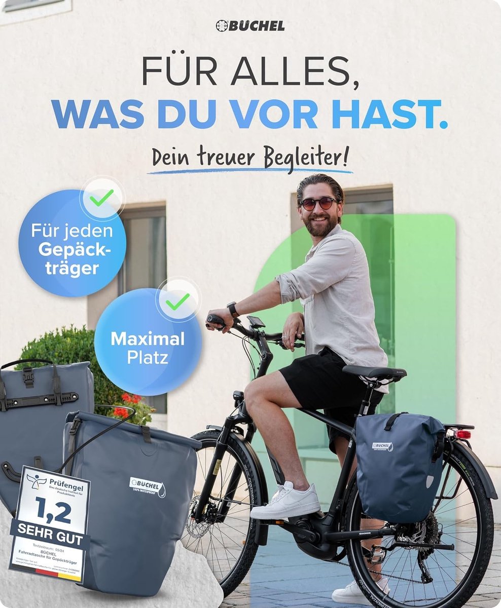 Fietstas - Blauw - 30 x 15 x 56,5 cm - Waterdichte Bagagedragtas met Handvat en Schouderriem - Voor Fietsers