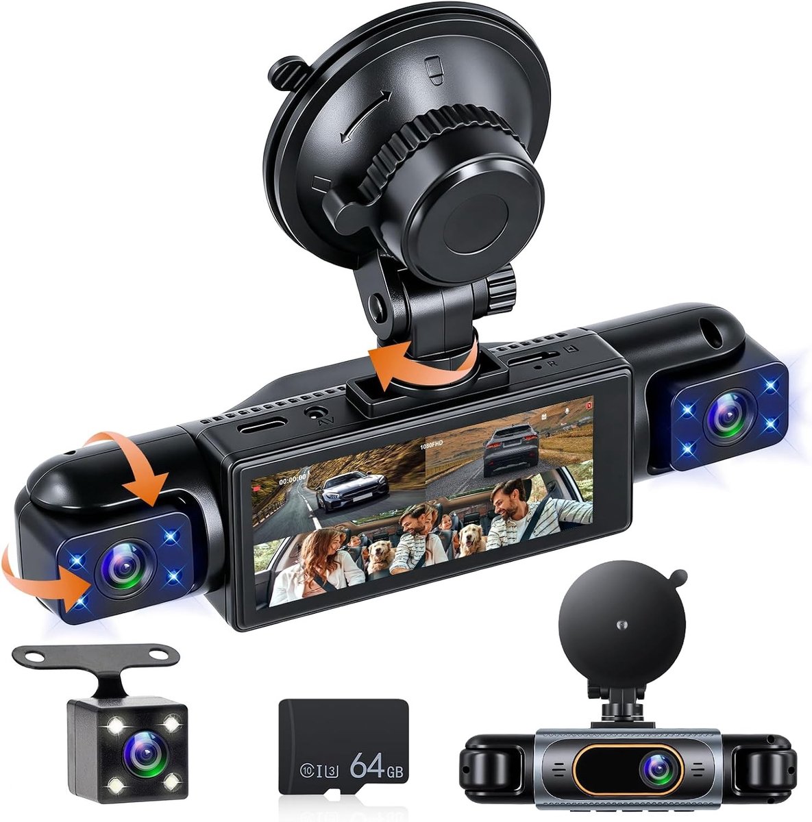 Dashcam - 360 Graden - 3,16 Inch - 4 Kanalen met G-sensor en Nachtzicht - Voor Auto's