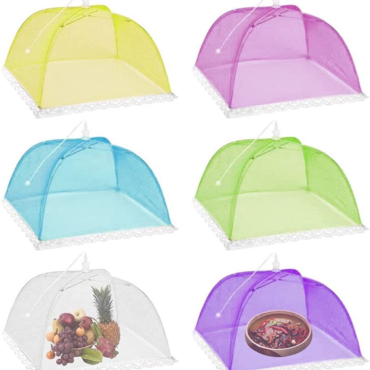 Voedselhoezen - 43 x 43 cm Nylon Klamboe - Opvouwbaar en Herbruikbaar - Insectenbescherming voor BBQ, Picknick en Kamperen - 6 Kleuren - Pop-up Paraplu - Patio Scherm - Geschikt voor Buitengebruik - Lichtgewicht en Draagbaar