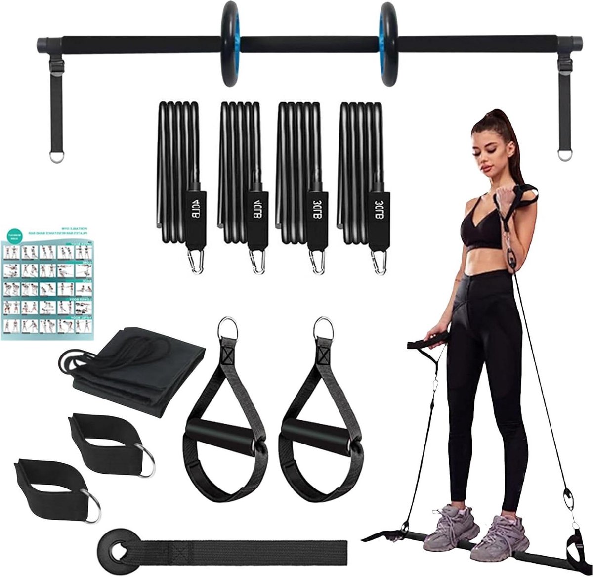 Pilates Bar Set - Fitness Bar Kit - Thuis Trainen - Met Afneembare Ab Rollers - 120 cm - Niet gespecificeerd