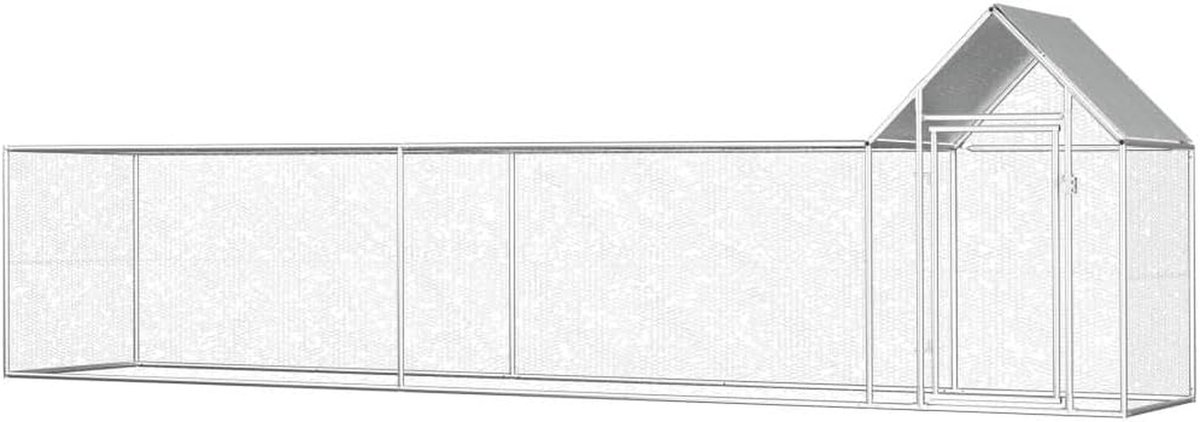 Kippenhok met Ren - Kippenhok Buiten - Pluimvee Houden - Waterdicht Dak - 5 x 1 x 15 m - Zilver