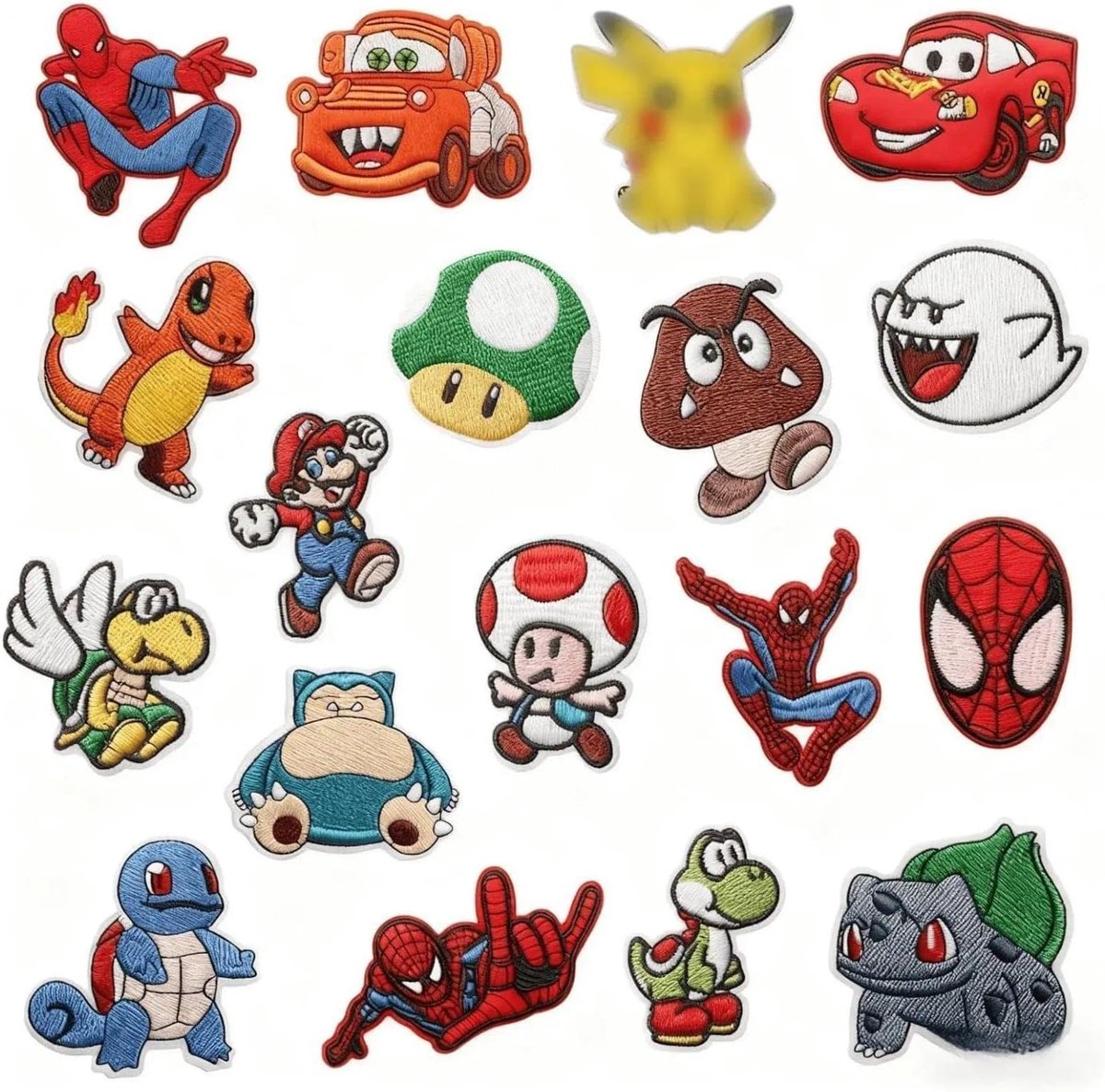 Set van 18 kleurrijke strijkpatches van polyester voor kinderen, leuke applicaties voor broeken, rugzakken en spijkerbroeken, unieke kledingontwerpen en creatieve styling