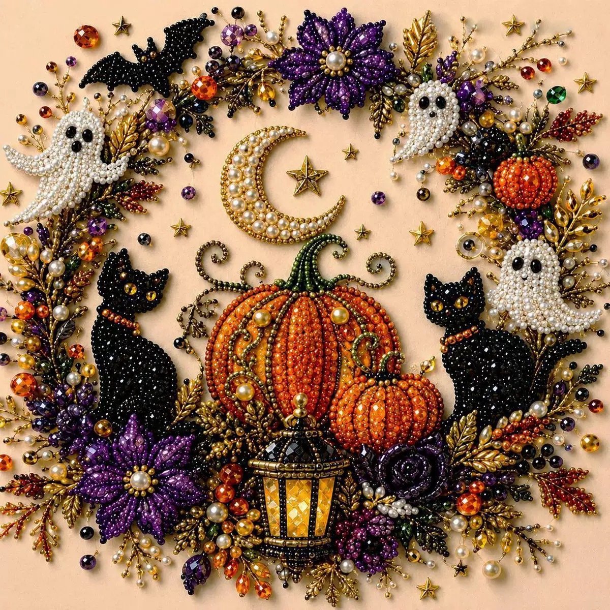 Halloween Diamantschilderset - 3D Geest Parelkunst - Zonder lijst - Spookachtig Schattig Motief - DIY Herfst Wanddecoratie - Cadeau voor Feestdagen - Volledige Set - Creatief en Ontspannend - Geschikt voor Volwassenen- Woondecoratie - Meerkleurig