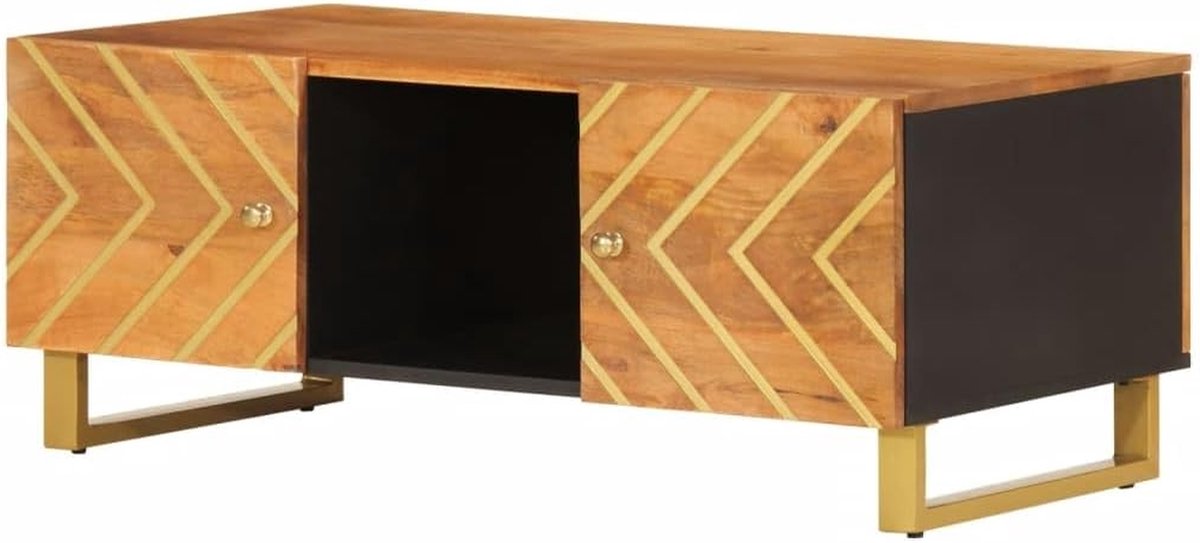 Massief Houten Tafel - Mangohout Koffietafel - Woonkamer Inrichten - Geïntegreerde Opbergruimte - 100x54x40 cm - Bruin Zwart