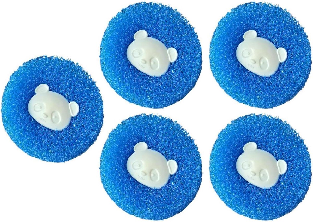 Washaarvanger Beer - Reinigingsballen - Kleding Reinigen - Herbruikbaar Ontwerp - 5 stuks - Blauw