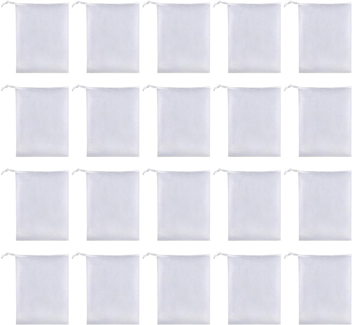 Set van 20 Natuurlijke Zeepzakjes, Nylon Mesh Tassen voor Bad en Gezichtsreiniging, Ideaal voor Lichaamsverzorging en Badaccessoires