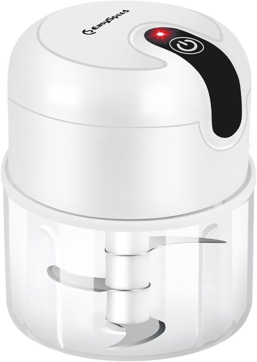 Elektrische groentesnijder - Wit - 250 ml - USB Oplaadbaar met Roestvrijstalen Messen - Draagbare Mini Hakmolen voor Thuis en Camping