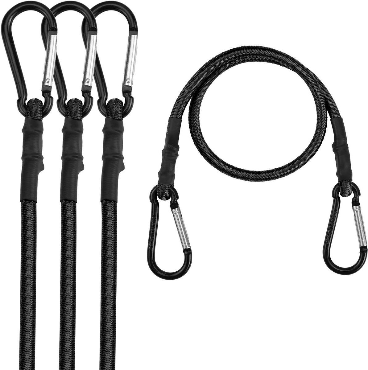 Bungeekoorden met Haken - Elastische Spanners - Bagage Bevestigen - Verdikte 8mm Draad - 61 cm - Zwart