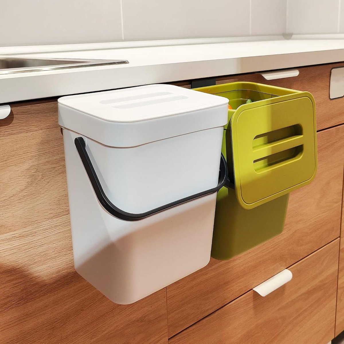 Compostbak Keuken - Prullenbak Deksel - Afval Beheren - Geurvrij Ontwerp - 12 Liter - Wit