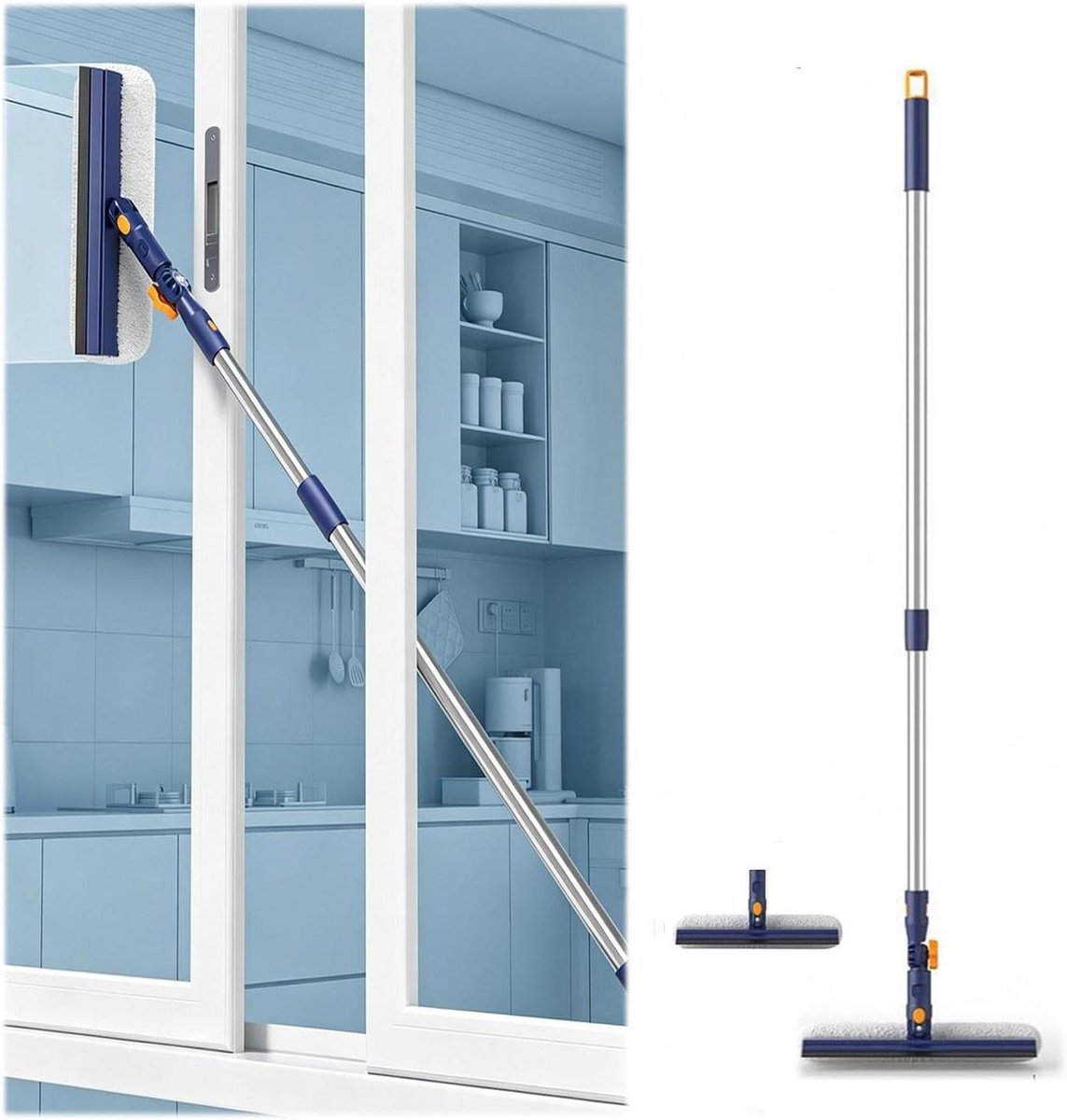 Raamreiniger met steel - Raamwisser Glasreiniger - Ramen Zemen - Draaibare Kop - 150 cm - Wit