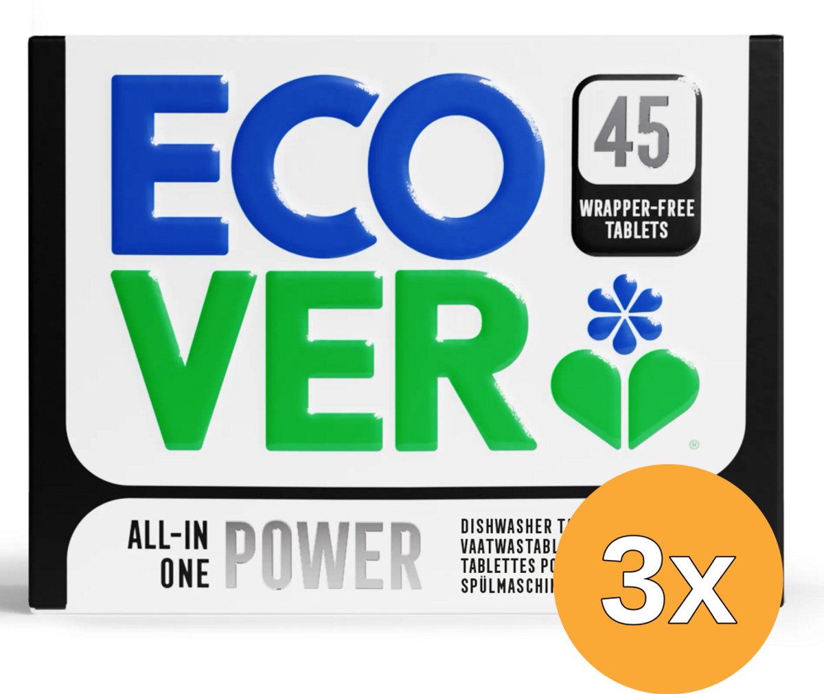 3x Ecover Vaatwastablet Power (45 stuks)