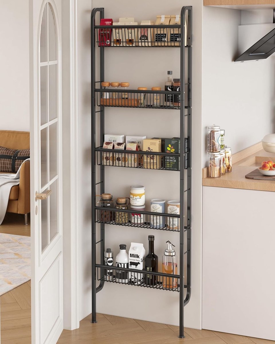 5-vaks staande badkamerplank - Plank tussen wasbak en muur | multifunctionele kruidenrek voor keuken en badkamer - Zwart