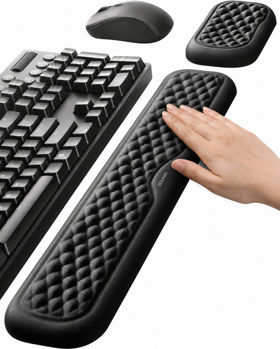 Sounix Ergonomische Polssteun Toetsenbord en Muis - Pols Beschermer - Anti Slip - Ergonomisch Gel Ondersteuning - Zwart
