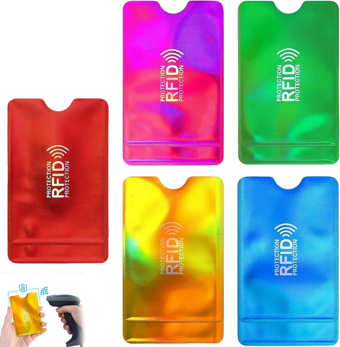 Set van 10 RFID Beschermhoezen voor Creditcards en ID Kaarten, Ultra-Dunne NFC Bescherming in 5 Kleuren, Veilig en Duurzaam