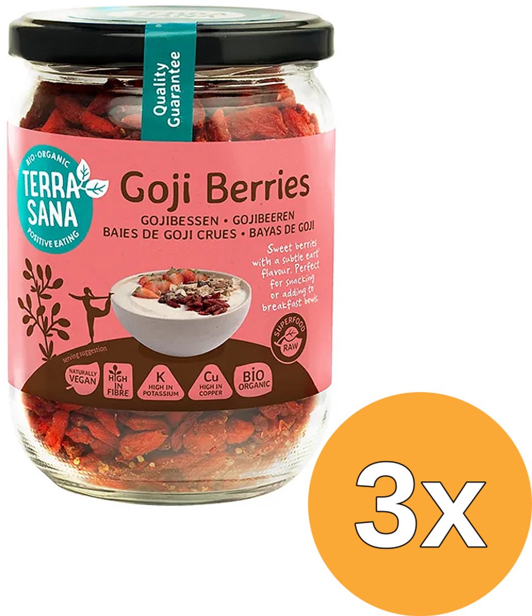 3x Terrasana Raw Goji Bessen in Glas Bio (200 gr)