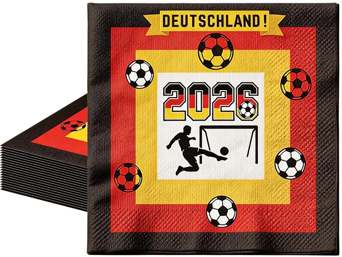 Set van 20 Servetten met Duitse Vlag, 33 x 33 cm, Tafelversiering voor Feestjes, Barbecue en Sportevenementen, Hoogwaardige en Duurzame Servetten
