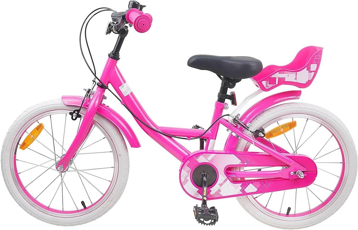 Kinderfiets 18 Inch Klassieke Fiets Blije Fietsavonturen Verstelbaar Stuur Zadel 123 x 51 x 78 cm