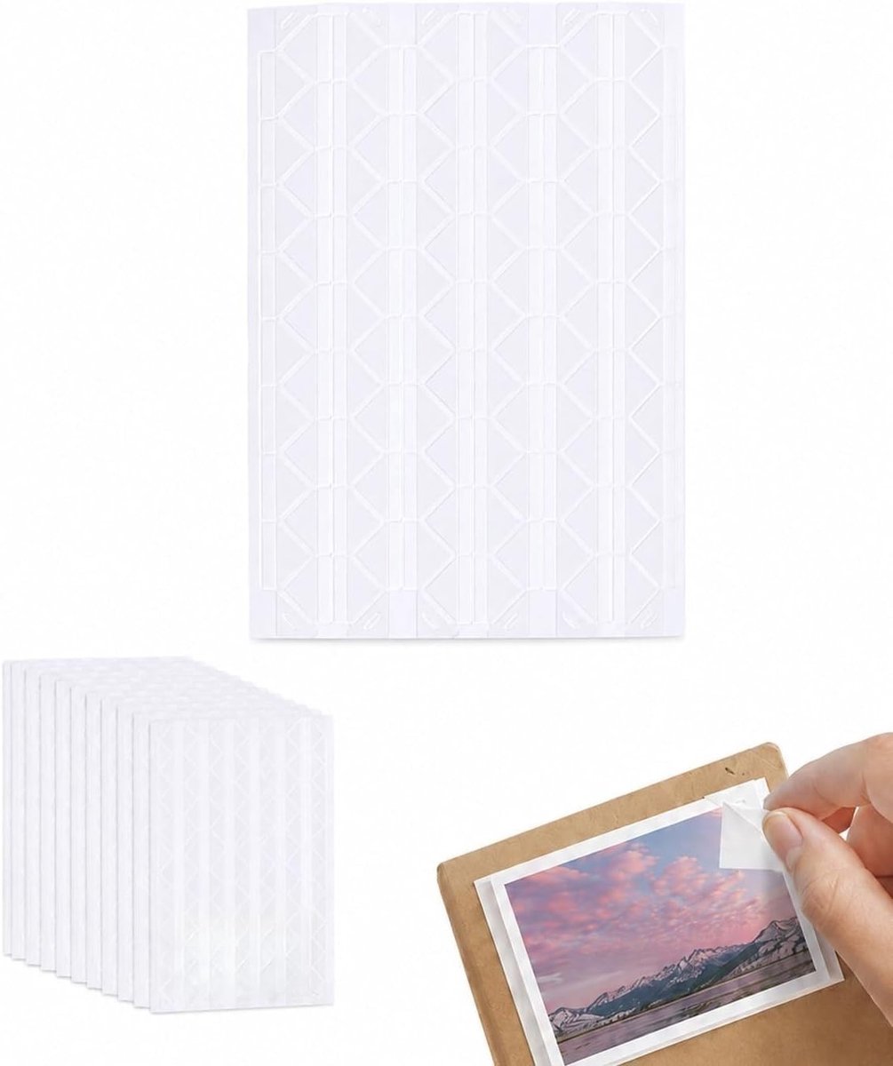 Zelfklevende fotohoeken transparant, 1020 stuks op 10 vellen, ideaal voor albums en scrapbooking, onzichtbare hechting en bescherming voor foto's