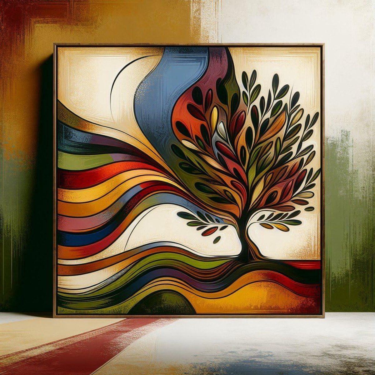 Abstract Olijfboom - Mystiek Schilderij - Wanddecoratie Thuis - Levendige Interpretatie - 20x20 Centimeter - Niet Gespecificeerd