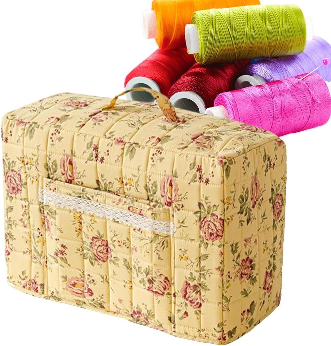 Naaimachine Beschermhoes - Naaimachine Tas - Opbergen en Beschermen - Vintage Bloemenpatroon - 43x35x24 cm - Geel