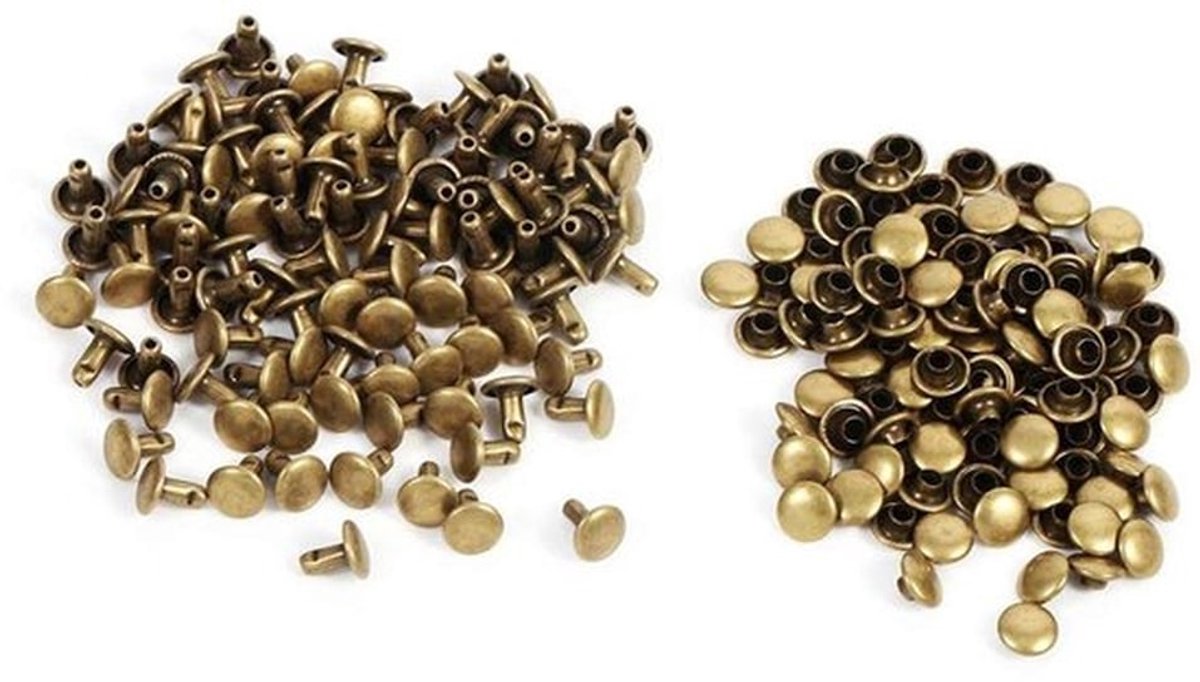 Dubbele Dop 100 Sets - Klinknagels voor Leer - Decoratie - Reparaties - Hoogwaardig Ijzer - 8 x 8 mm